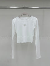 ハートオープンショルダーパッドクロップドTシャツ