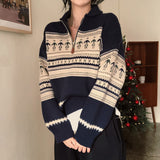 [2 colors] Nordic Raglan Half Zip-Up Knitwear