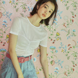 シャーリング トップ レイヤード Tシャツ / [LINE] Shirring Top Layered T-Shirt (Ivory)