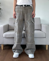 Sand Washed cargo cut denim pants