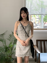 ルーツフラワーシャーリングリボンキャミミニワンピース / Roots Flower Shirring Ribbon Sleeveless Mini One Piece