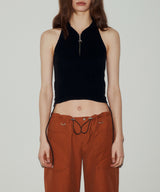 レースアップホルターフードニットノースリーブ / LACE-UP HALTER HOODED KNIT SLEEVELESS (BLACK)
