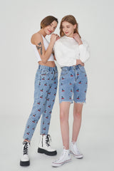 ストレートフィットチェリー刺繍デニムパンツ/ STRAIGHT FIT CHERRY EMBROIDERY DENIM PANTS [6851]