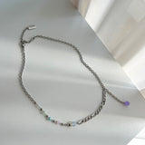 パステルオパールライトパープルビーズボール2ウェイドロップネックレス/fer Pastel Opal Light Purple Beads Ball Two-Way Drop Necklace