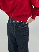 ローボタンブラッシュデニムパンツ/no.256 raw button brushed denim pants