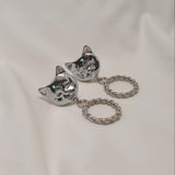 メルビーザキャットシリーズ - アンティークキャットノブピアス / Melbie The Cat Series - Antique Cat Knobs Piercing (Silver ver.)