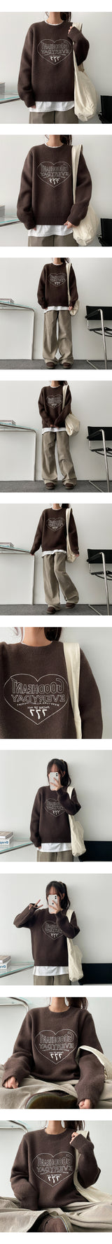 Good Heart Day Embroidered Round Knitwear