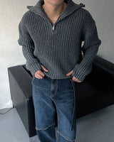 EN knob warmer half zip-up knitwear (4 colors)