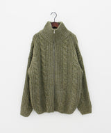 ケーブルハイネックジップアップカーディガン / Cable high neck zip-up cardigan (6color)