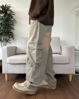 Mud Washing Cargo Denim Pants