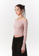 smooth off shoulder top - pink stripe