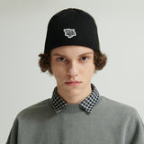 WHATTHE Logo Stripe Beanie Black (6643575193718)