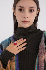 Chubby heart pendant surgical open ring (red)チャビーハートペンダントサージカルオープンリング/