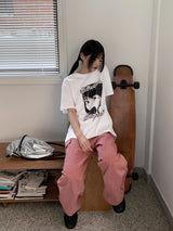 キムリ90'sアニメキャラクタープリントボクシーオーバーサイズフィット半袖Tシャツ / Kimri 90's Animation Character Printing Boxy Oversized Fit Short-Sleeved T-Shirt