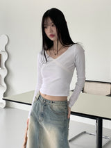 シャロンXレースVネック長袖Tシャツ/Sharon X Lace V-Neck Long Sleeve T-Shirt