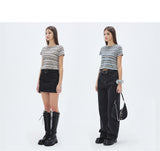 ストライプ 半袖 Tシャツ・カットソー/Summer Knit Stripe Crop Top [2カラー]