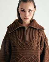 UNISEX MERINO WOOL CABLE KNIT ZIPUP W - MOCHA (6636048613494)