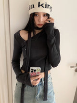 diagonal choker crop tee