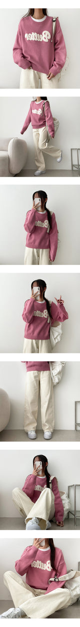 wool volume embroidered butter knit
