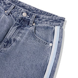 LINE TAPE POINT WIDE-FIT LONG HALF DENIM PANTS [LIGHT BLUE]