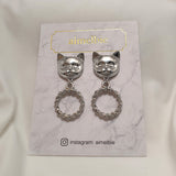 メルビーザキャットシリーズ - アンティークキャットノブピアス / Melbie The Cat Series - Antique Cat Knobs Piercing (Silver ver.)