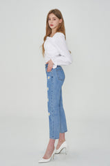 ストレートフィットフラワー刺繍デニムパンツ/IZ*ONE CHEWON, LOVELYZ KEI, ROCKET PUNCH YEONHEE WORN STRAIGHT FIT FLOWER EMBROIDERY DENIM PANTS [6663]