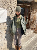 Field half leather jacket