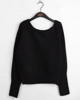 Rechel Cashmere Wool Uncut Deep U-neck Off-Shoulder Crop Long Sleeve Knit