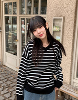 CLボーダールーズVネックニット(3color)