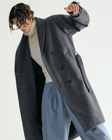 UNISEX BELTED WOOL DOUBLE COAT M - SHARKSKIN DARK GRAY (6636059328630)