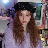 セーフティピンチェインベレー帽/0 4 safety pin chain beret - BLACK