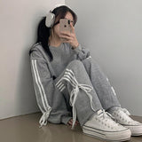 RiRi Ribbon Napping Cropped Sweatshirt + Sweat Wide Pants Set (3 colors)