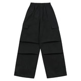 BLACK OVERSIZE STRING CARGO PANTS