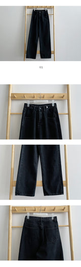 ボアウォッシングブラックブルーデニムパンツ / Boer Washing Black Blue Denim Pants