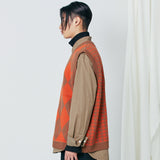 チェックニットベスト / Argyle & hound check knit vest orange