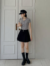 チェッカーボードクロップカラーTシャツ / Checkerboard Crop Collar T-shirt (3color)