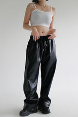 レザーストリングワイドパンツ/Leather String Wide Pants (2color)