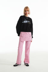 チェリープラネットグラフィッククロップスウェットシャツ / CHERRY PLANET GRAPHIC CROP SWEATSHIRT [BLACK]