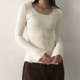 Laffen angora side diagonal slit damage long sleeve knit