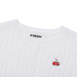スモールチェリーケーブルクロップ丈のショットスリーブニット／SMALL CHERRY CABLE CROP SHORT SLEEVE KNIT [WHITE]