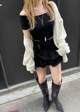 クロップドオフショルダーTシャツ / Cropped off-shoulder T-shirt