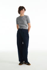 スモールチェリーケーブルクロップ丈のショットスリーブニット／SMALL CHERRY CABLE CROP SHORT SLEEVE KNIT [MELANGE GRAY]