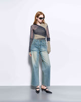 (Recycled) Distressed Denim Layered Wide Pants _ Blue
