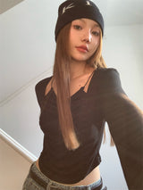 Must-have shirring long-sleeved T-shirt