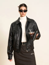 レザーボンバージャケット / Ariseism PU Leather Bomber Jacket
