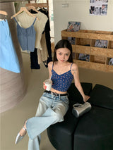 blue floral sleeveless top