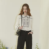 Flower Embroidered Chifon Blouse (6681274581110)