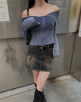 Vintage washing cargo denim skirt