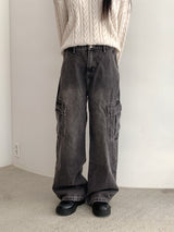 [S~3XL] ポーションロングワイドデニムカーゴパンツ