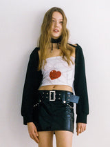 スネークパターンベルトスカート/0 6 snake pattern belt skirt - BLACK